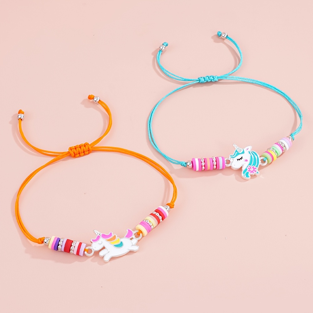6pcs Cute Unicorn Bracelet Set for Girls, Adjustable Drawstring Jewelry